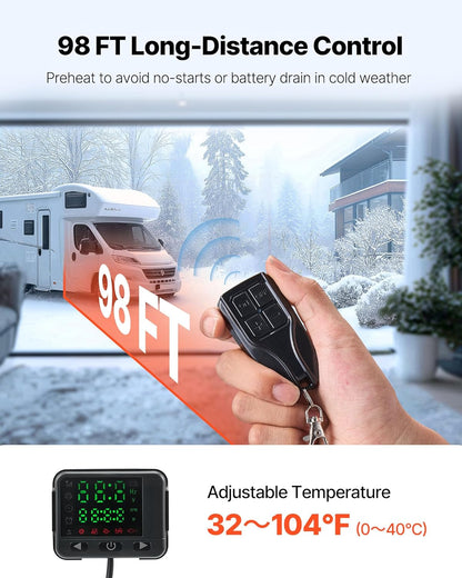 VEVOR Portable Diesel Heater, 12 V, 8 KW, Diesel Air Heater, 0.16 - 0.62 L/h, 8-36 °C, Adjustable 20-25 m², LCD Control and Remote Control, Tank 5 L, for Motorhome, Car, Without - QUORE