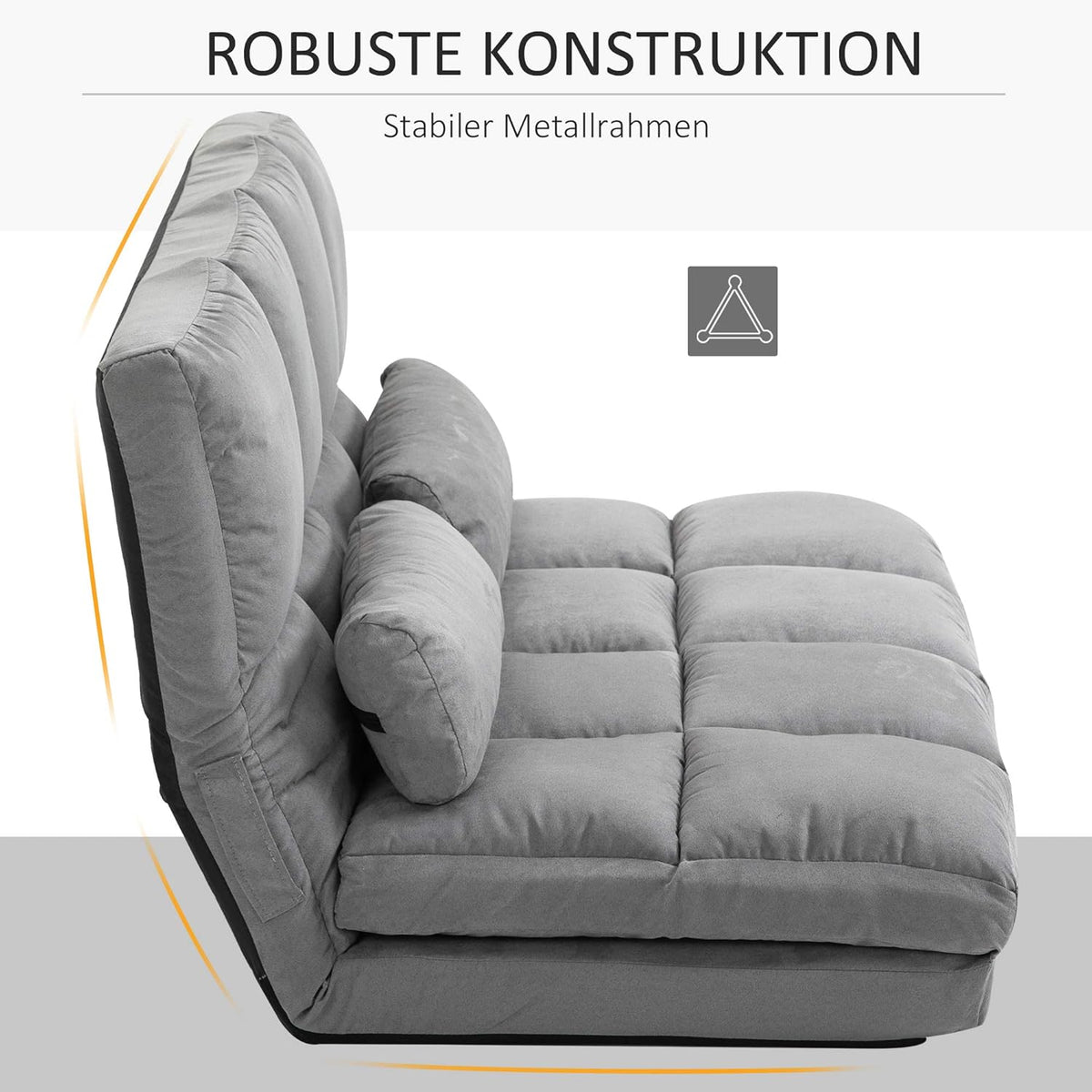 HOMCOM floor chair 2-in-1 floor chair bed with backrest 7 positions adjustable seat cushions light grey velvet steel 102 x 73 x 60 cm - QUORE