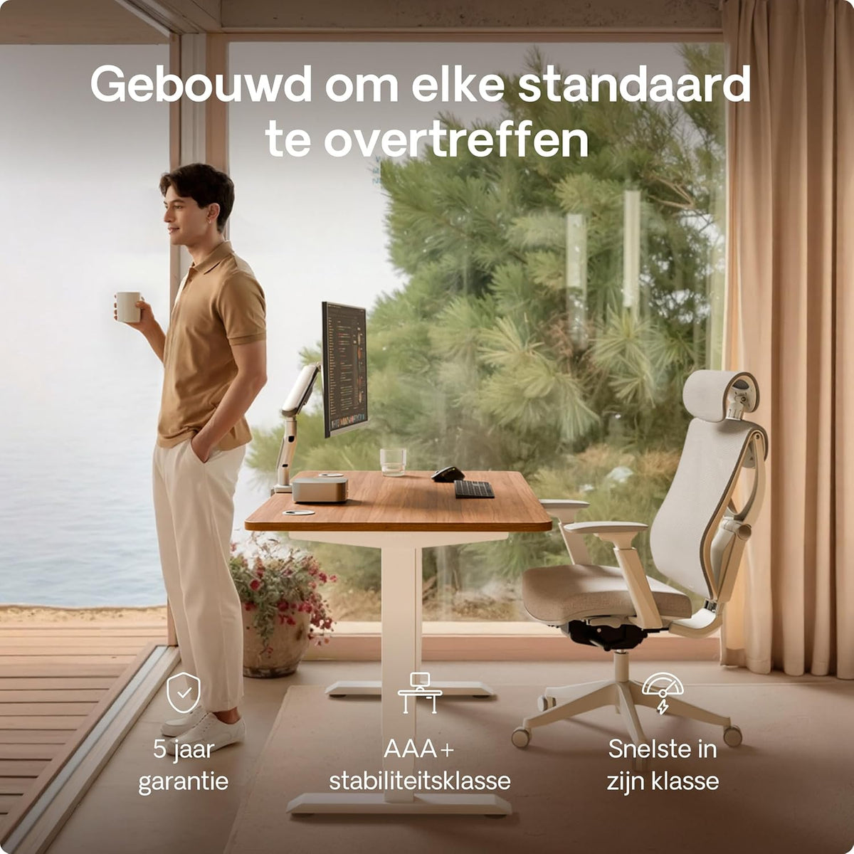 Desktronic Desk Sit-Stand - 180x80 cm - Height Adjustable Desk with USB/USB-C, 3 Memory Modes, Dual Motor and Touchscreen Control Electric Table for Comfort and Productivity. - QUORE