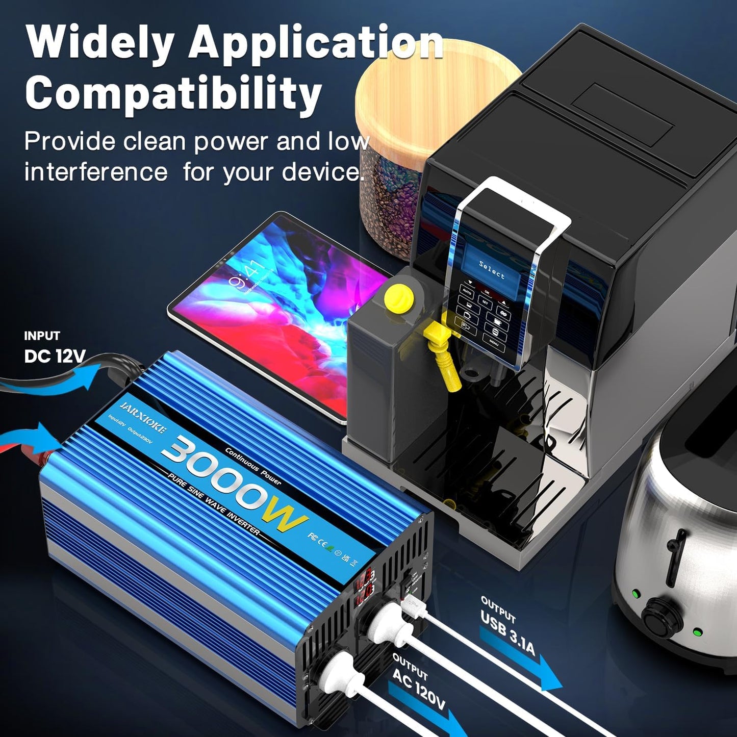 Zuivere Sinus Omvormer 3000W voor Buiten Auto 12V 230V Spanningsomvormer Inverter Pure Sine Wave met Afstandsbediening EU Stopcontact USB Poort