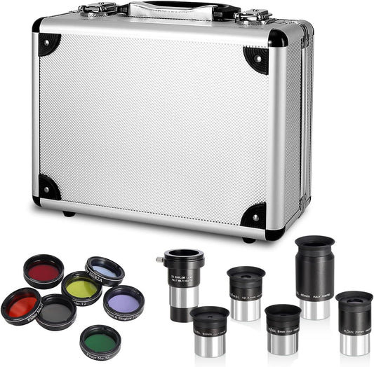 13-delige telescopische accessoireset - Plossl-telescopische oculairs, 2 x barlow lens, 7 stuks filters, stevige draagtas
