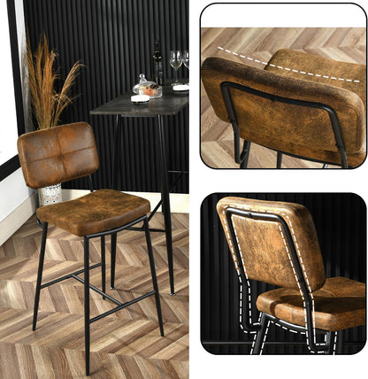 MEUBLE COSY Barkrukken, set van 2 barstoel, zithoogte 69 cm, met rugleuning en voetensteun van suède, voor bar, bistro, café, keuken, industrieel, bruin, 51x46x102cm