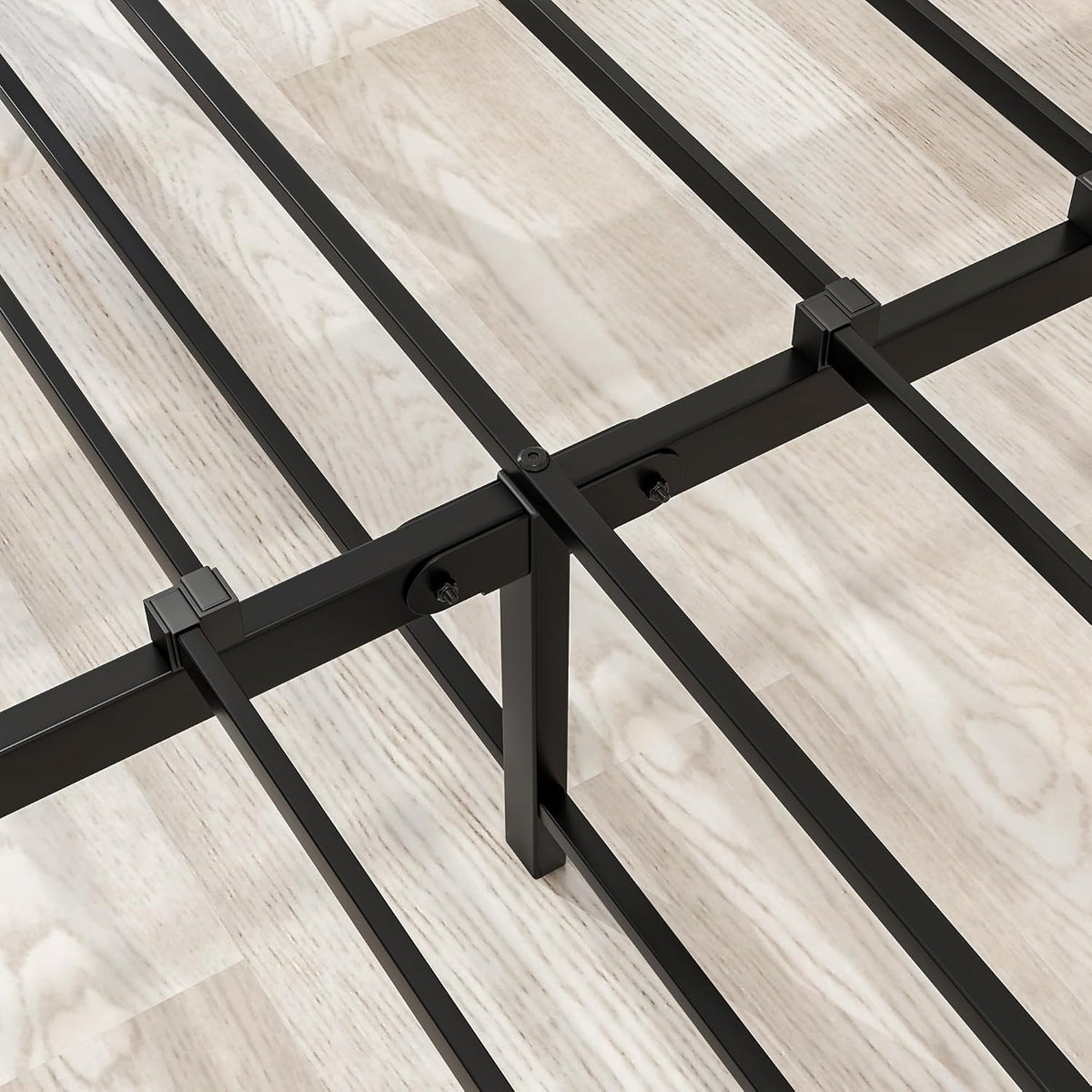 HOJINLINERO Kingsize bedframe met houten hoofdeinde, metalen platformbedframe kingsize matrasbasis, metalen lattensteun en opbergruimte onder bed, massief metalen bedframe tweepersoonsbed, zwart