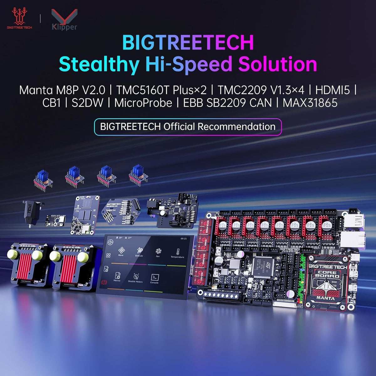 BIGTREETECH Manta M8P V2.0 Geïntegreerde besturingskaart 32Bit met Klipper en CB1, hoge snelheid 3D-printer stille moederbord, compatibel met TMC5160T Plus, TMC5160, TMC2209, TMC2240 Stepper Driver