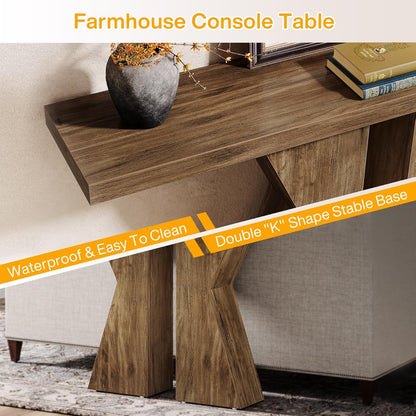 Tribesigns Farm Entrance, 55.12 Inch Console Table Behind Sofa Wooden Bench Table, Narrow Corridor Table, Foyer Entrance Table with K-Shaped Frame for Entrance, Living Room, Rustic Brown