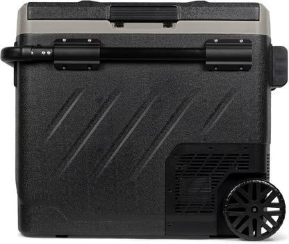 Steamy-E Dual Zone 61 Roller, Elektrische Compressor Koelbox met wielen, 58 Liter, Zwart, 12V/230V, voor vriezen en koelen van -20 tot +20, ideaal voor op de camping
