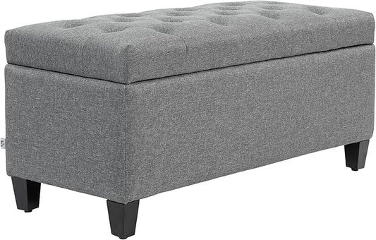 HOMCOM Sitzbank Polsterbank mit Stauraum Truhenbank Flur Schlafzimmer Wohnzimmer leinenartiges Polyester Gummiholz Hellgrau 100 x 40 x 44 cm - QUORE