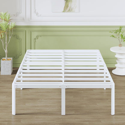Lutown-Teen Metalen Bedframe 150x190 cm met Ronde Hoekpoten, Hoogte 46cm, Bed Frame 150x190 Metaal met Lattenbodem, Veel Opbergruimte onder het bed, Eenvoudige Montage, Wit
