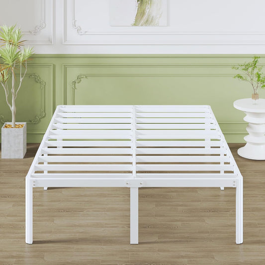 Lutown-Teen Metalen Bedframe 140x190 cm met Ronde Hoekpoten, Hoogte 46cm, Metal Bed Frame 140x190 met Lattenbodem, Veel Opbergruimte, Eenvoudige Montage, Geluidsvrij, Wit