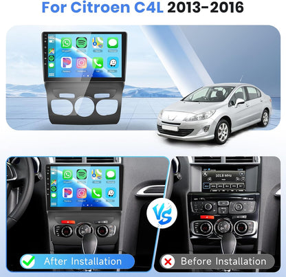 Podofo Carplay Android autoradio met GPS voor Citroen C4L C4 DS4 2013-2017, 2G+64G HiFi Android Auto 10,1" touchscreen WiFi Bluetooth FM RDS radio Mirror Link USB autonavigatie video stereo speler