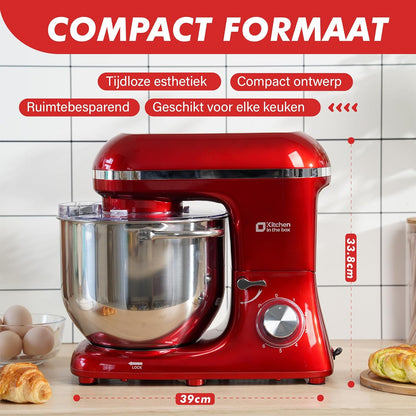 Kitchen in the box Keukenmachine,7,5 L Staande Mixer 1400W – Deegmixer met Planetaire Mengtechniek, Menghaak, Deeghaak, Garde (Rood)