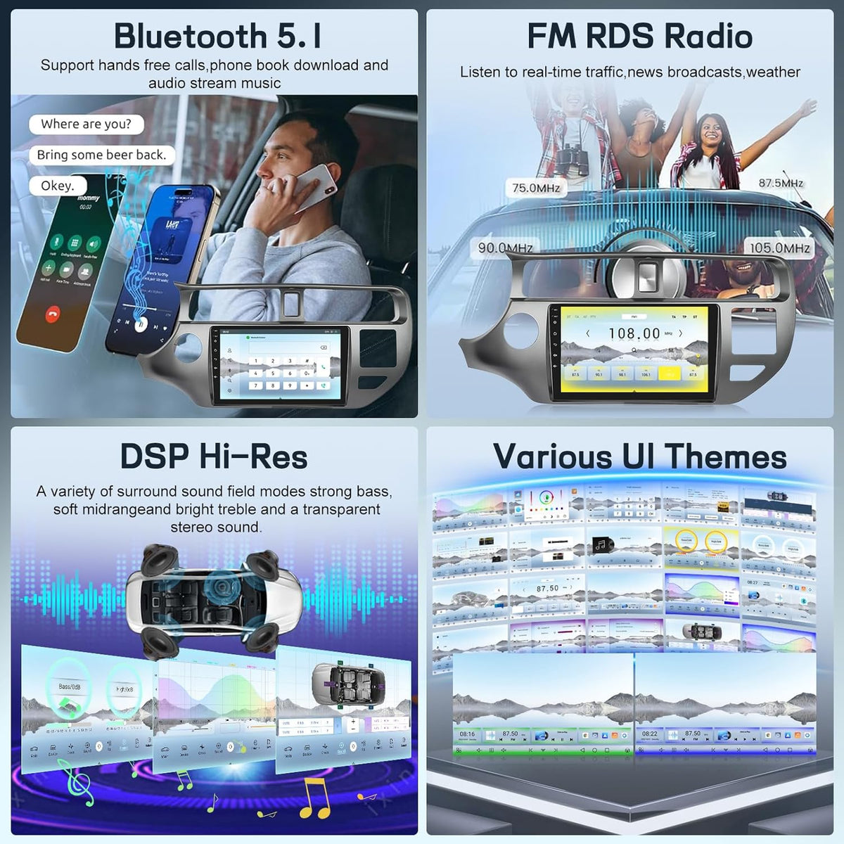 4G+64G 8 Core Qualcomm Car Radio for Kia Rio 2012-2015 with Wireless Carplay & Android Auto, 9 Inch Android Car Stereo with WiFi/GPS/Bluetooth 5.1/DPS Hi-Res/FM RDS Radio