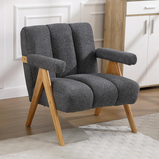 Chenille Fauteuil – Zetel – Lounge Stoel – Leunstoel – Accentstoel – Zachte Chenille Bekleding – Massief Houten V-Poten – - QUORE
