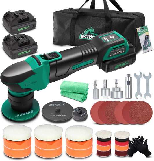 BATOCA Auto Detail polijstmachine S4,Roterend en Orbitaal Polijsten,25mm/75mm Polijstset,Professionele Polijstmachine,Borstelloze Motor,Mini Accu Polijstmachine met 2 2.5Ah Batterijen,2000-5500PMR