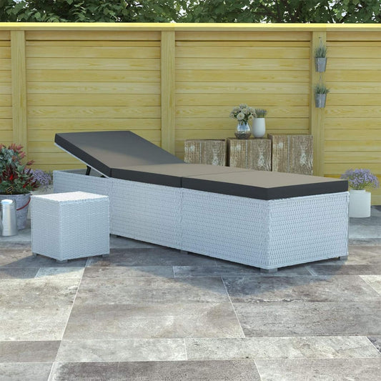 Tidyard Lounger with Cushion and Table, Tiltable, Outdoor, Balcony, Courtyard, Patio, Sofa, Outdoor Bed, Garden Bed with Rattan Table, White - QUORE