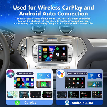 4 + 64G Motorsi autoradio voor Ford Focus II/S-Max met Carplay Android Auto aangedreven door Qualcomm-processor, 7 inch touchscreen Bluetooth/WiFi/EQ/FM/RDS/GPS Navigatie/SWC/Canbus/Split Screen +