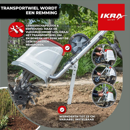 IKRA Elektrische Grondfrees Cultivator FEM 1500, flexibele werkbreedte 17-45 cm, incl. schoffelploeg (monteerbaar)