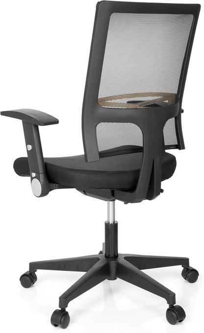 hjh OFFICE 653730 Home Office bureaustoel R8 stof/net zwart draaistoel, inklapbare armleuning & lendensteun in hoogte verstelbaar