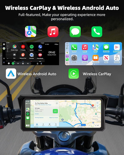 Jansite 20,1 cm groot display CarPlay motorfiets, Android, auto, motorfiets, IP67, waterdicht, touchscreen, GPS-navigatie, bluetooth-audio, Siri en Google Assistant