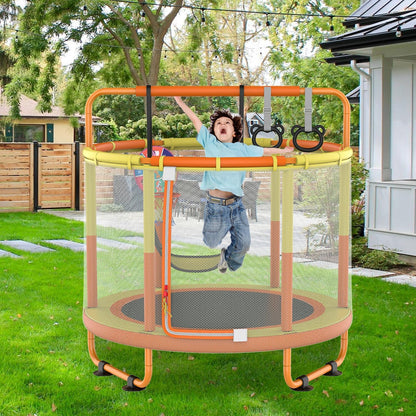 CZCPAPY Trampoline voor kinderen, outdoor trampoline voor binnen en buiten, met veiligheidsnet, mand, stangen, schommels, cadeau voor kinderen (geeloranje)