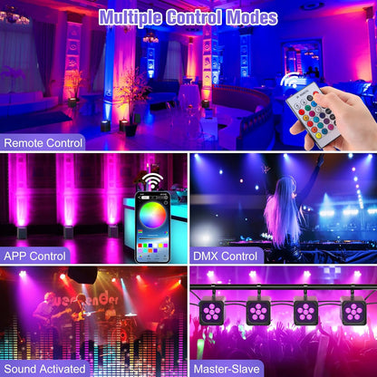 Led-spots, accu, 4 stuks, 108 W, RGBWA-UV podiumverlichting met app-bediening, led-par accu met DMX en afstandsbediening voor party, club, bar, Halloween, Kerstmis