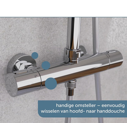 Douche Systeem – Douche Set – Regendouche – Thermostaatkraan – Handdouche – 25 cm Regendouchekop – Waterbesparend Chroom