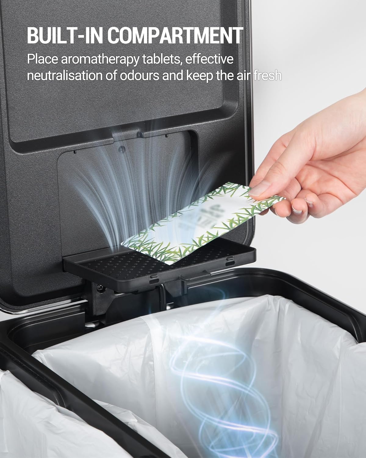 Hzuaneri Kitchen Trash Bin, Waste Separation System, 2 Compartments, 60 L (2 x 30 L), Stainless Steel Kitchen Trash Bin, Pedal Bin, Silent Slow Waste Bag, with 15 Exclusive Waste Bags, Black