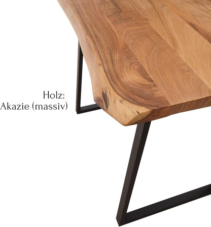 GOA natuurlijke bartafel, boomrand, massief hout, acacia, industriële stijl, hoge tafel voor keuken, woon- en eetkamer, 140 x 105 x 77 cm (b x h x d)