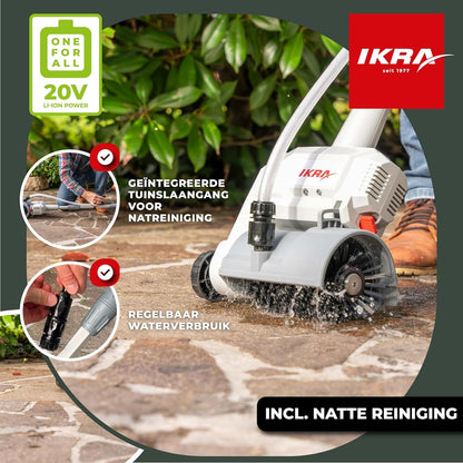 IKRA oppervlaktereiniger voegreiniger Vario Brush IATR 20, incl. nylon oppervlakteborstel, stalen voegenborstel, accu & oplader