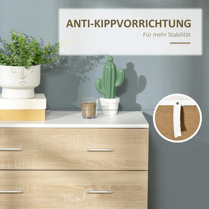HOMCOM Chest of Drawers with 4 Drawers Bathroom Cabinet Chest of Drawers for Bedroom Living Room Oak White 76 x 35 x 72 cm - QUORE