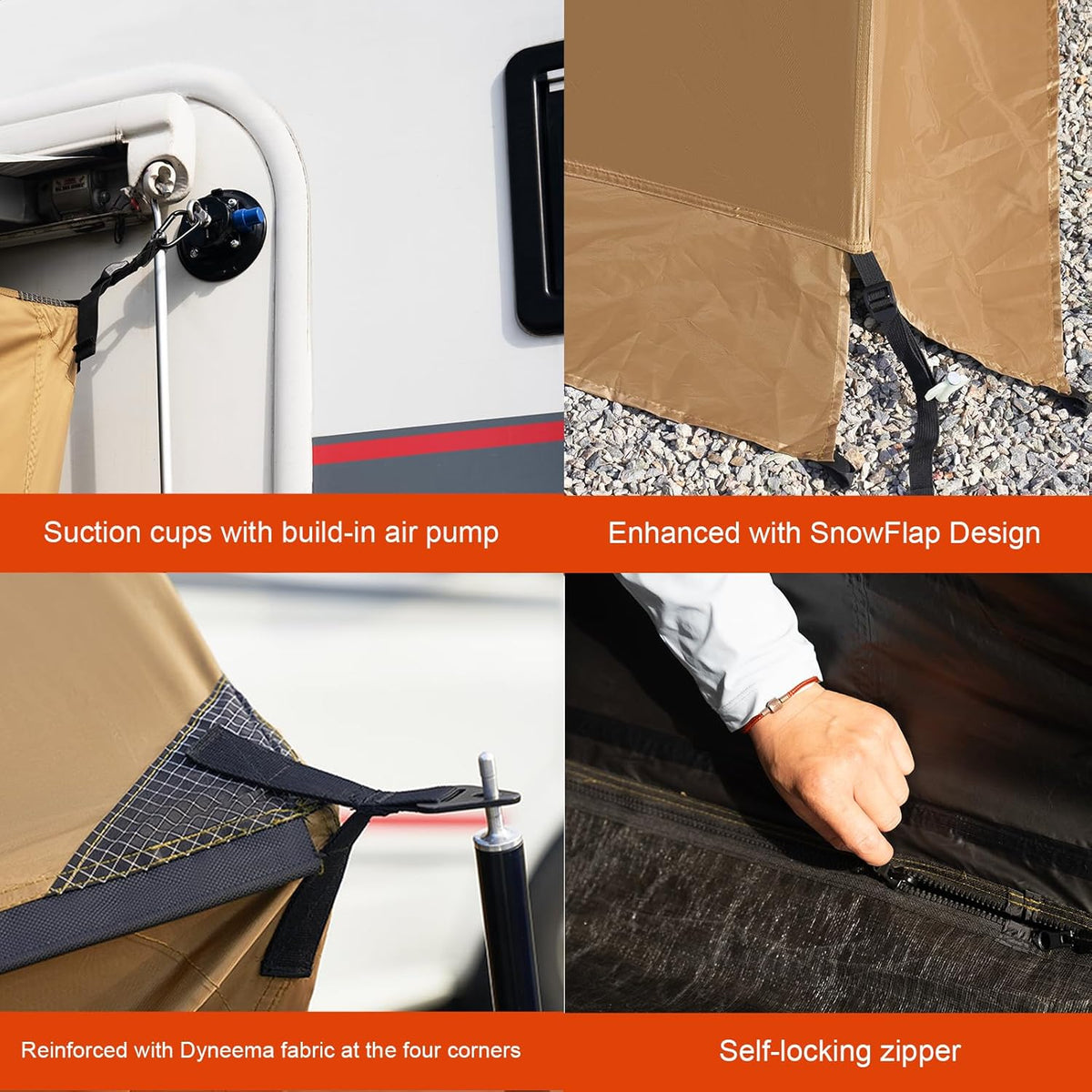 RV Luifel Screen Room Campervan Luifel Tent Camper Luifel Zonnescherm Zonnescherm voor Fiamma en Thule en Dometic Stijl Luifels. Polyester Stof Constructie, Zonbestendig, Winddicht, (Bruin 11,14 m)