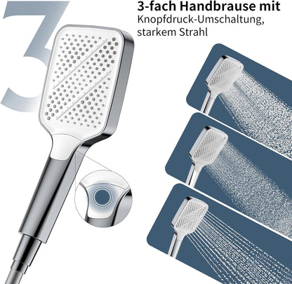 Thermostaat Douchesysteem – Regendouche – Handdouche – Watervalletuit – Douchepaneel – Glasplank 40x10 cm – Veilig 38°C Temperatuurstop – 12 inch 360° Draaibare Regendouchekop