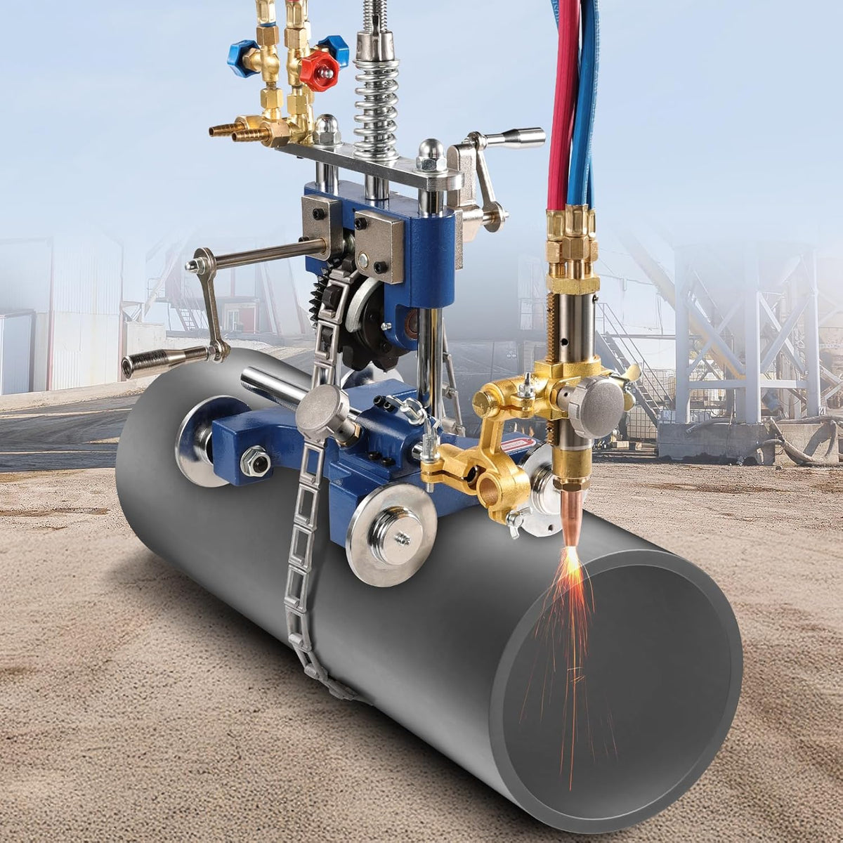 VEVOR Handmatige pijpsnijder CG2-11Y, pijpsnijder voor buizen met een dikte van 5,08-50,8 mm met ketting van 2210 mm, draagbare gassnijmachine met instelbare hoek van 0° tot 45° met 3 punten