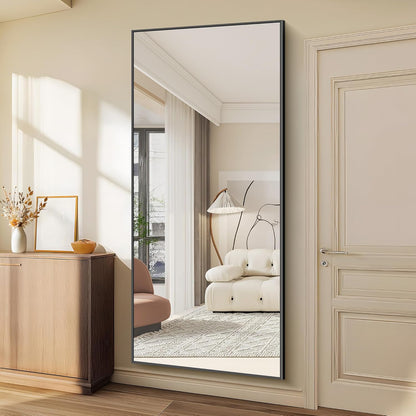 WOLIBEER Grote full-body spiegel, 192 x 85 cm, full-body spiegel met aluminium frame, zwart, rechthoekige wandspiegel, staande spiegel, spiegel voor slaapkamer, woonkamer, kleedkamer, fitnessstudio,
