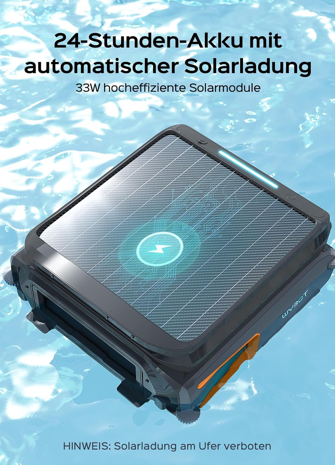 WYBOT F1 Zwembad-skimmer op zonne-energie, zwembadrobot met accu, ultrastil, app-bediening, voor alle zwembaden, zwart oranje (oplader niet inbegrepen, zie speciale aanbieding)