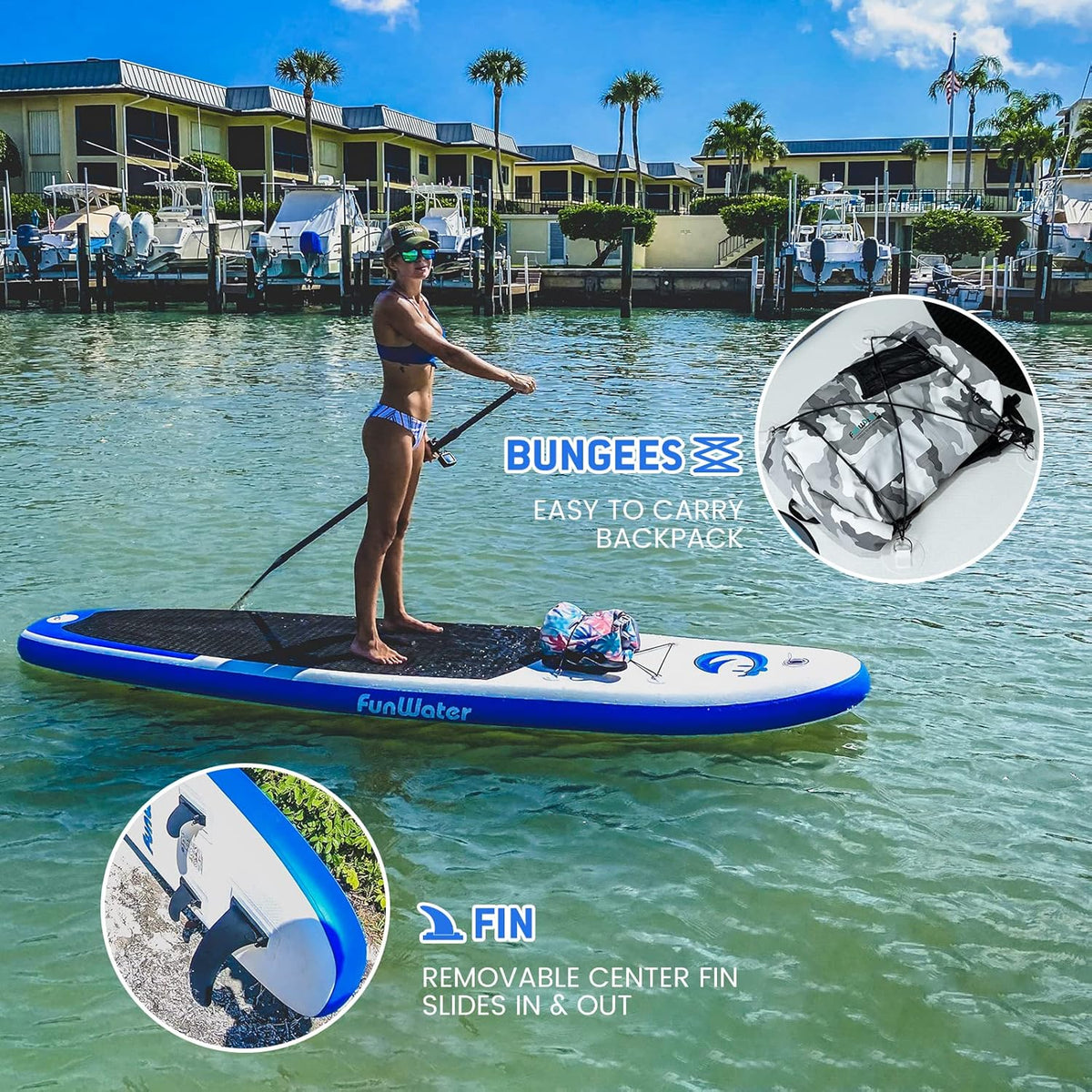 FunWater Opblaasbaar stand-up paddleboard met verstelbare peddel, handpomp, antislip EVA-plank, veiligheidslijn, voor volwassenen