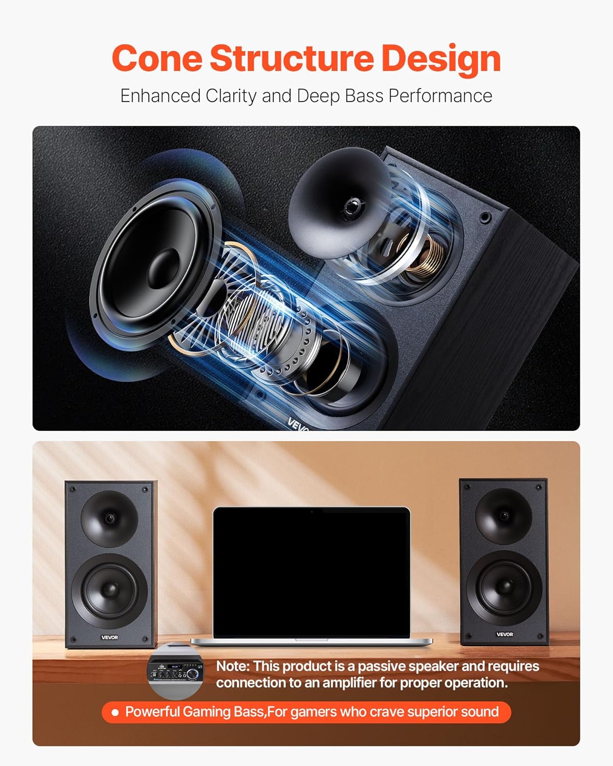 Passieve Boekenplankluidsprekers – Boekenplank Speakers – Stereoluidsprekers – Hifi Speakers – Luidsprekerset – 1 Paar – MDF Houten Behuizing – 300 W, 5,25 Inch Woofer En 1 Inch Tweeter