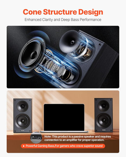 Passieve Boekenplankluidsprekers – Boekenplank Speakers – Stereoluidsprekers – Hifi Speakers – Luidsprekerset – 1 Paar – MDF Houten Behuizing – 300 W, 5,25 Inch Woofer En 1 Inch Tweeter