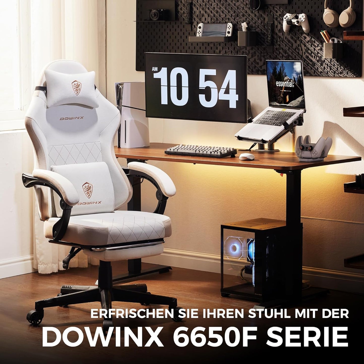 Gamingstoel – Bureaustoel – Office Chair – Gamerstoel – Ergonomische Stoel – Pocketveer Zitting – Verstelbare Rugleuning en Voetensteun – Beige