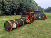 4-in-1 Kattentent - Kattenverblijf - Kattententen - Opvouwbaar - Draagbare Catiotent - met Koepeltent - Tunnelen - Tenten - Buitenkattenbox - voor Katten - Konijnen - Andere Dieren - Nylon - Zwart/Oranje
