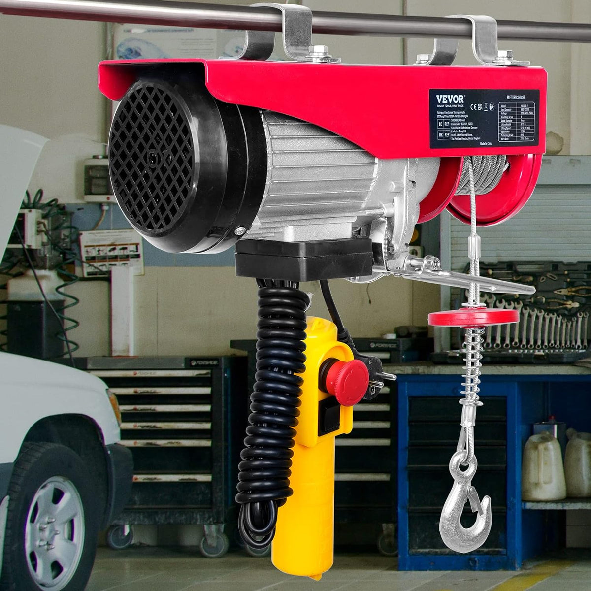 VEVOR Electric winch 300kg to 600kg lifting height 12m cable motor winch 1150W copper motor pulley 10m/min lifting speed lift with cable remote control cable lift chain hoist