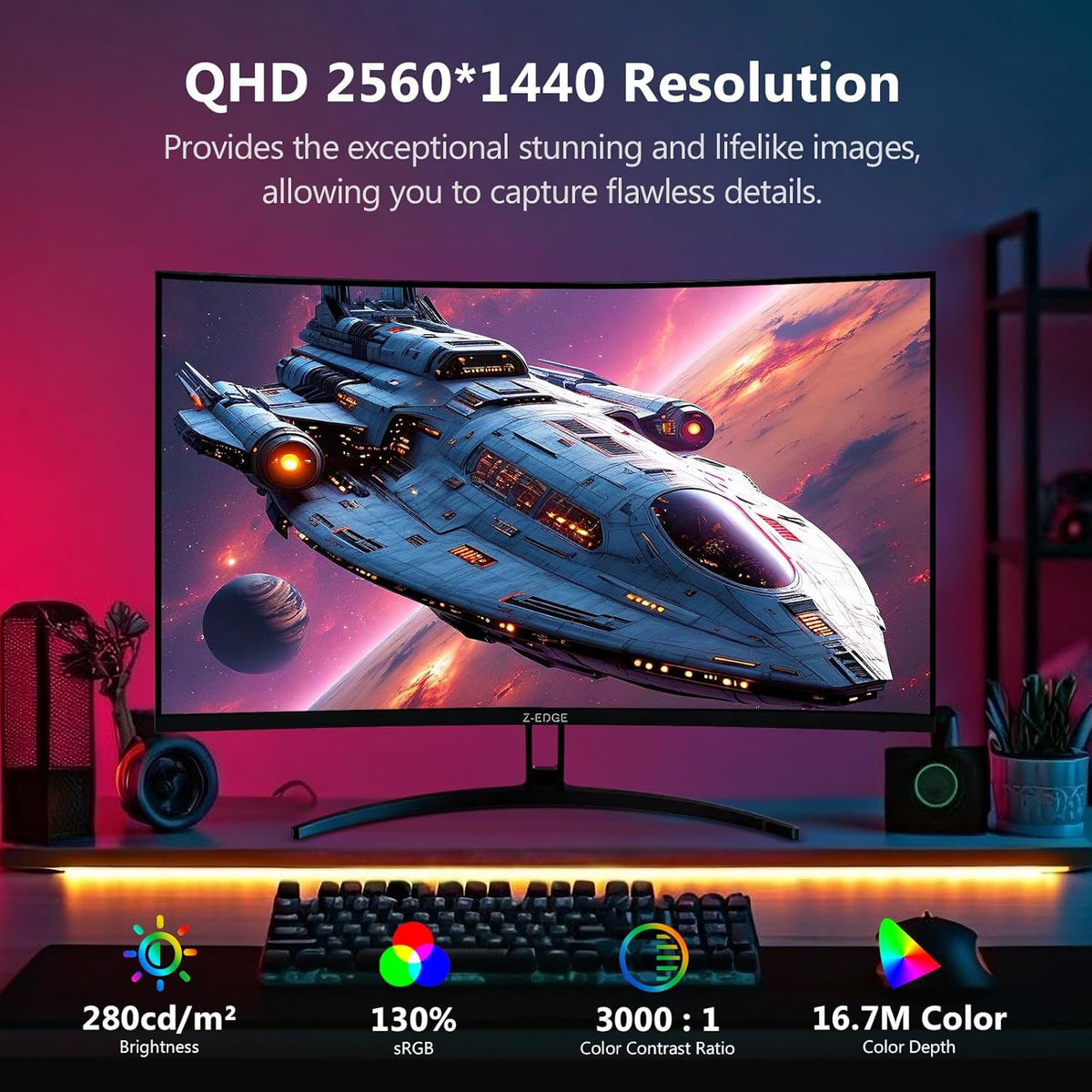 Z-Edge Gaming Monitor Curved 32'' 2K QHD(2560x1440), 1ms, 180Hz, FreeSync, 16:9 Curved Screen, 1500R VA, Tilt Adjustable, DP1.4(180HZ), HDMI2.0(144HZ), 3000:1, VESA 3.937 * 3.937 * 3.9377 in