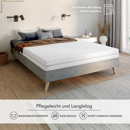 FDM Matras, 140 x 200 cm, hardheid H3 H4, hoogte 14 cm, koudschuimmatras, dubbelzijdige rolmatras, HR-schuim, 7 comfortzones, met hypoallergene, wasbare jersey overtrek, Oeko-Tex Verdura Max
