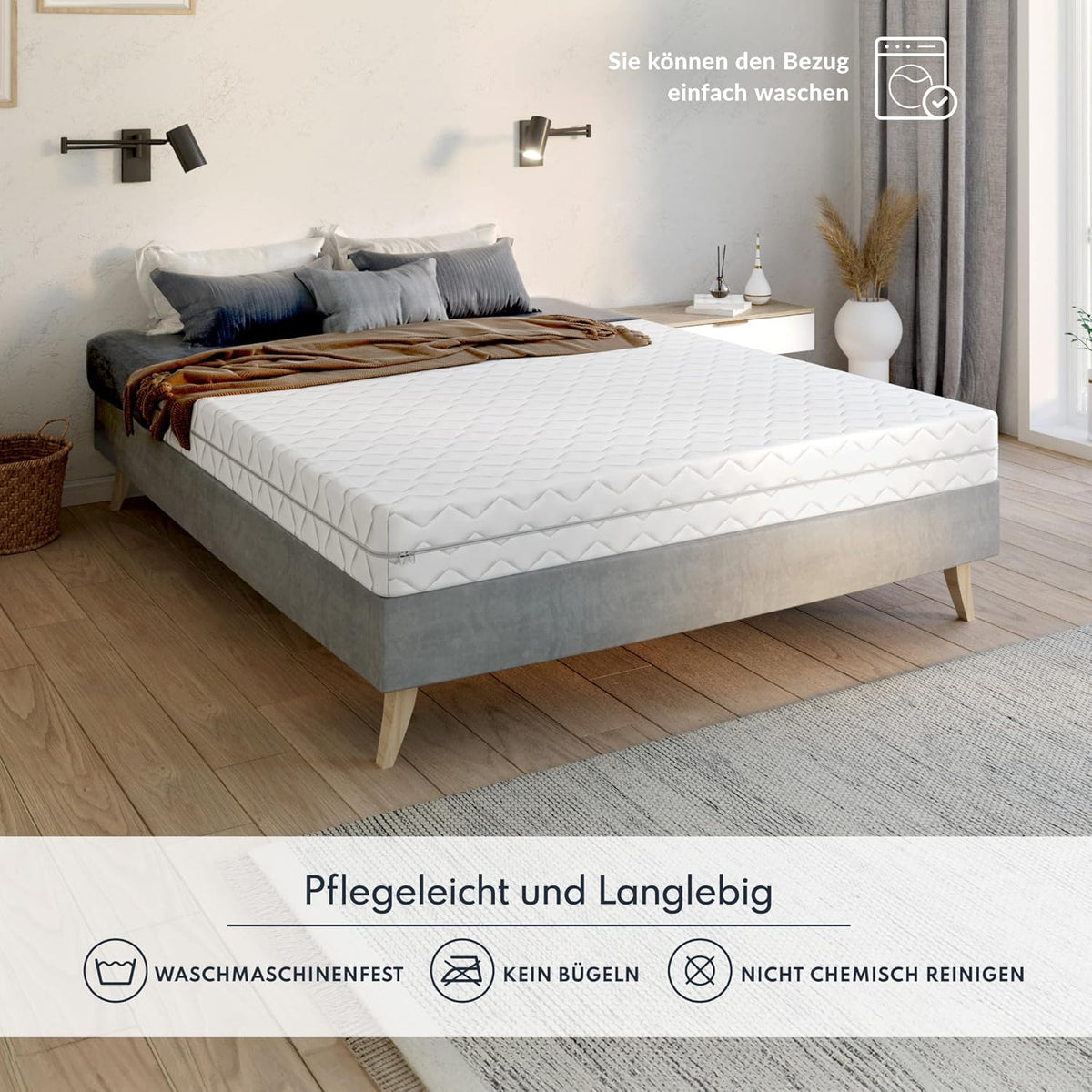 FDM Matras, 120 x 200 cm, hardheid H3/H4, hoogte 14 cm, koudschuimmatras, dubbelzijdige rolmatras, HR-schuim, 7 comfortzones, met hypoallergene, wasbare jersey overtrek, Oeko-Tex Verdura Max