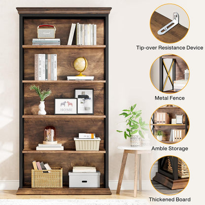 Tribesigns 6 Tier Bookcase, 71 Inch Industrial Bookcases and Bookcases, Floor Standing, 5 Shelves, Storage Shelves, Tall Bookcase for Home Office, Living Room, Bedroom, Brown and Black