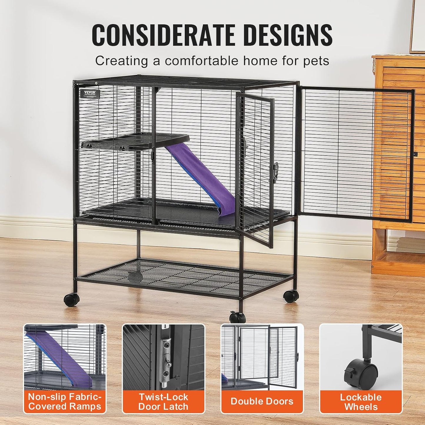 4-Laags Metalen Kooi Voor Fretten -  Geschikt Voor Ratten, Hamsters, Cavia's en Chinchilla's - 77 cm x 52 cm x 92 cm