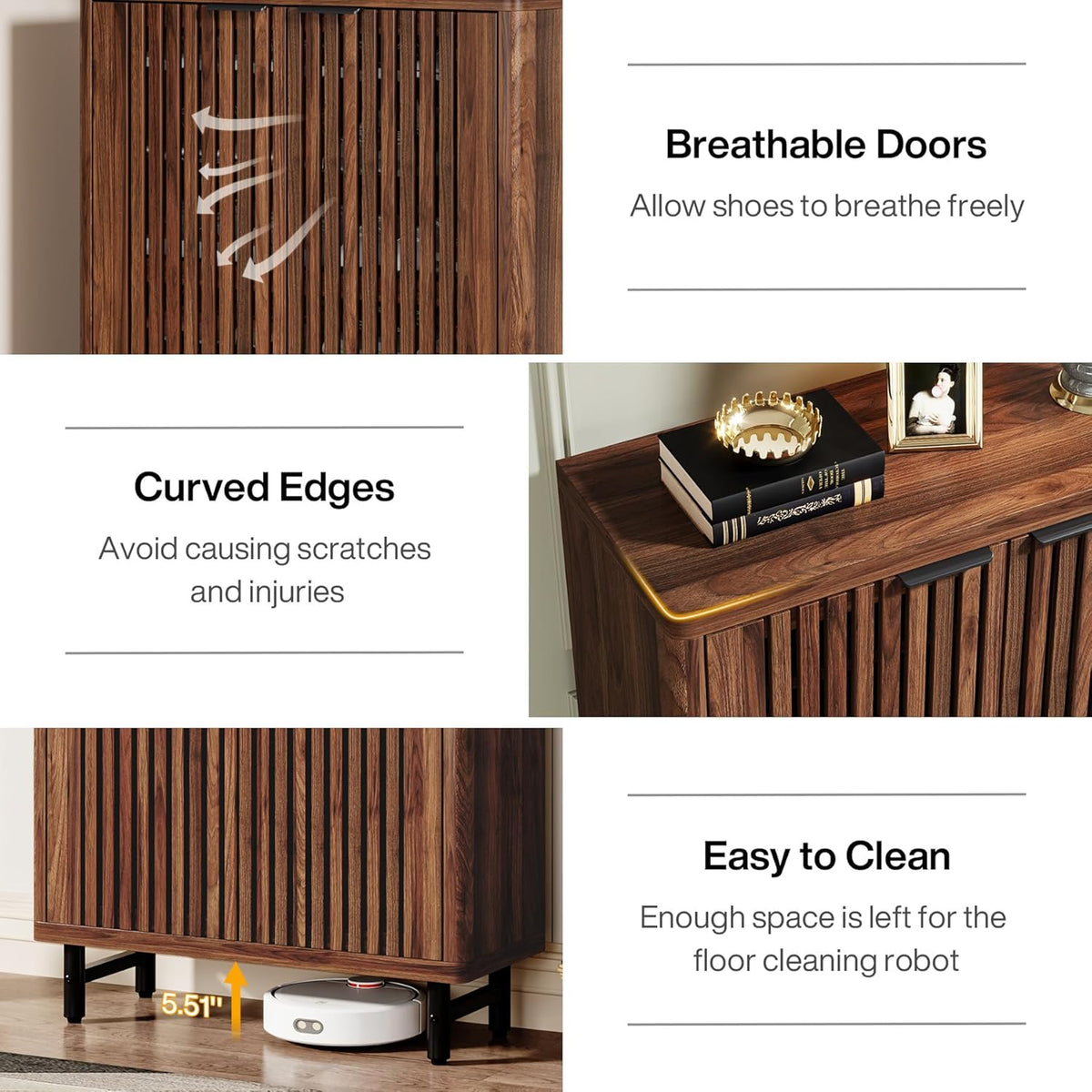 Tribesigns 6 Tier Shoe Cabinet with Canopy Doors, Large Wooden Shoe Storage Cabinet with Adjustable Shelves, Modern Freestanding Shoe Organizer Cabinet for Entrance, Hallway (Walnut)