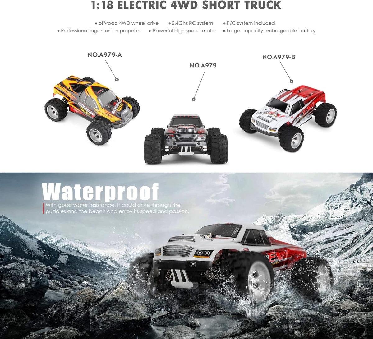 WLtoys XKS A979 Remote Control Off-road RC Car High-speed Water Proof 1:18 2.4G 4WD Foot AlloyToys For Boys Birthday Gifts A979 (A979 1B Red black)