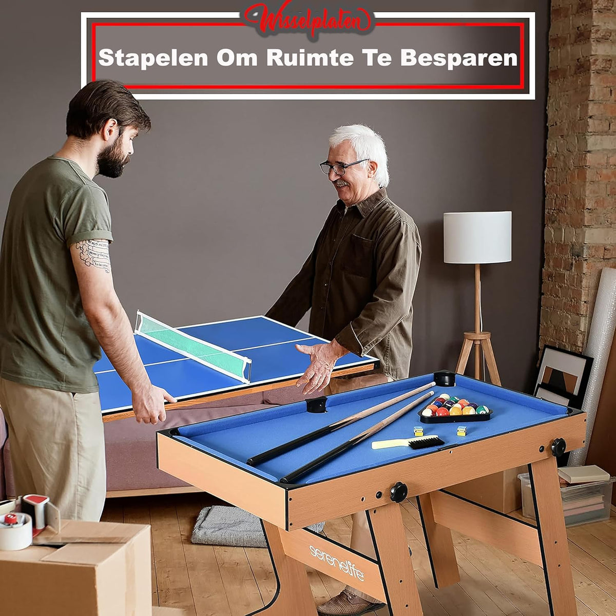 SereneLife Multi Game Table-Multifunctional Playtable-Space Saving 5-in-1 Foldable Playtable-102cm Combo Sports Arcade Game with Table Football-Table Tennis-Pool Billiards-Bowling & Shuffleboard Set - QUORE