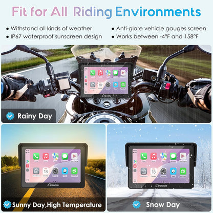Motorfietsnavigatie – GPS Scherm – Motorfiets GPS – Navigatiesysteem – Telefoonhouder – 5 Inch Waterdicht Touchscreen – Draadloze CarPlay & Android Auto – Dual Bluetooth & Intercom